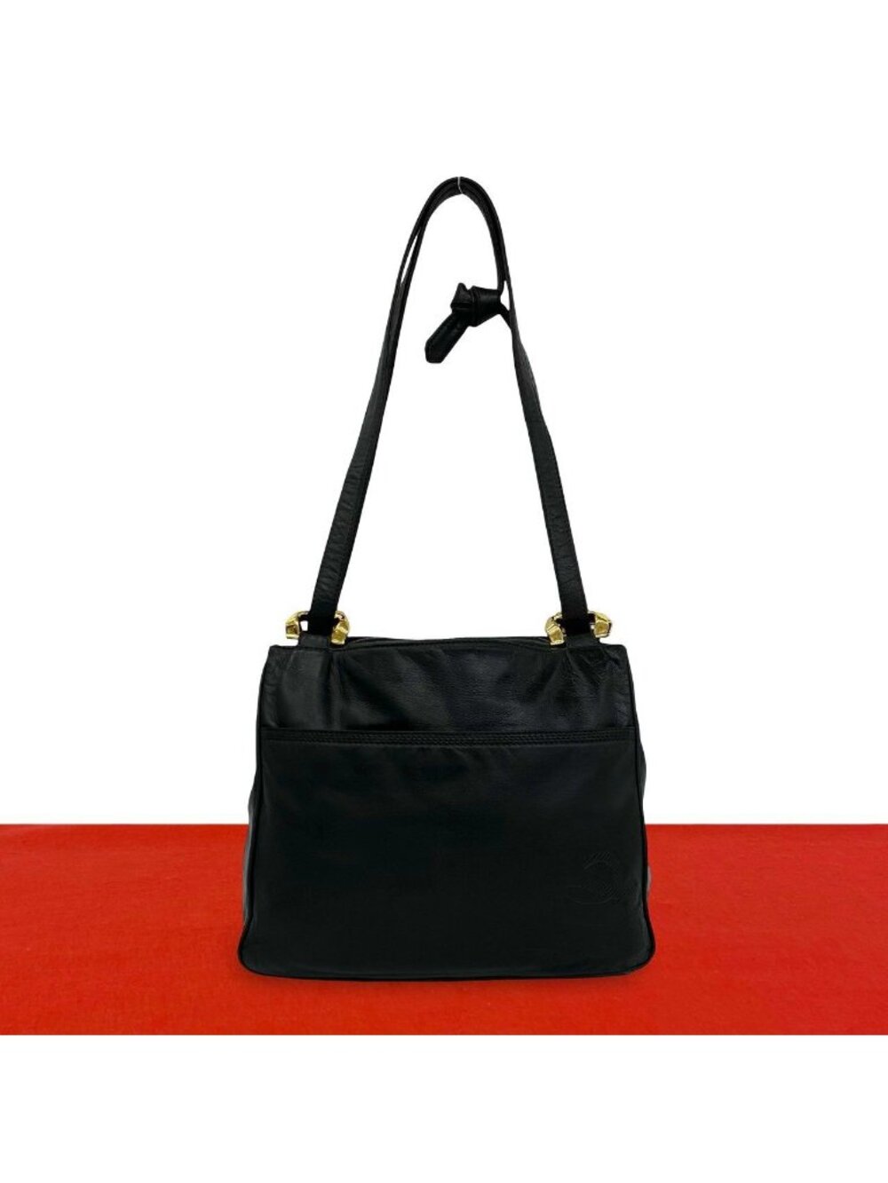 Loewe Vintage Anagram Logo Nappa Leather Shoulder Bag Tote Pochette Black
